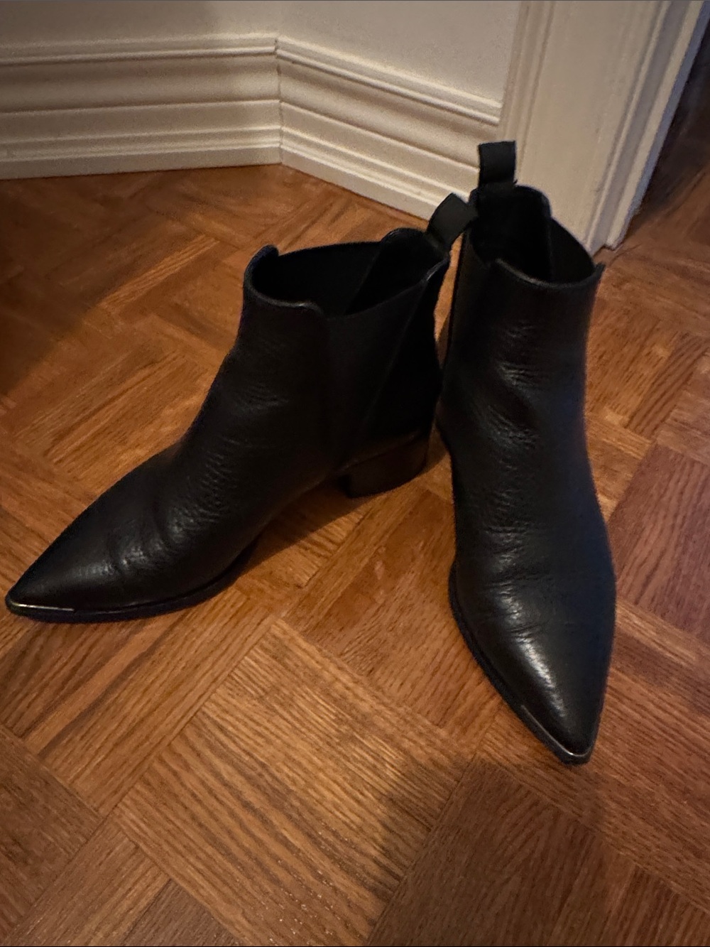 Acne Black Pointed Leather Ankle Booties